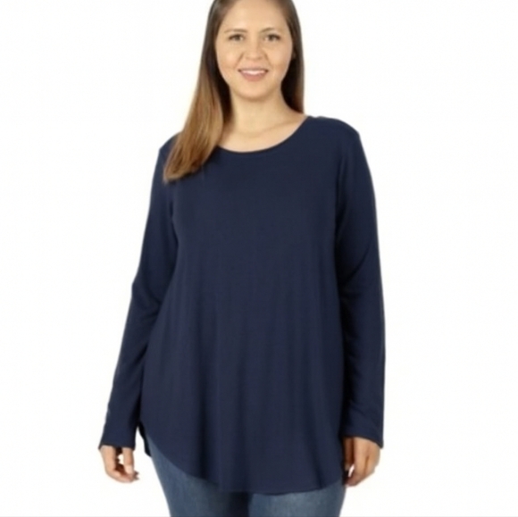 NWT Zenana Pinkblush Maternity Navy Blue Long Dolman Sleeve Tee Shirt 1X - Picture 1 of 8